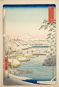The Riverbank at Sukiya in the Eastern Capital (Toto Sukiyagashi), from the series "Thirty-six Views of Mount Fuji (Fuji sanjurokkei)" by Utagawa Hiroshige