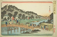 Akabane Bridge in Shiba (Shiba Akabanebashi no zu), from the series "Famous Places in the Eastern Capital (Toto meisho)" by Utagawa Hiroshige