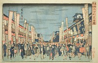 View of the Theaters in Nichomachi (Nichomachi shibai no zu), from the series "Famous Places in the Eastern Capital (Toto meisho)" by Utagawa Hiroshige