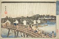 Rain at Nihonbashi Bridge (Nihonbashi no hakuu), from the series "Famous Places in the Eastern Capital (Toto meisho)" by Utagawa Hiroshige