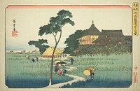 Sazai Hall at the Temple of the Five Hundred Arhats (Gohyaku rakan Sazaido), from the series "Famous Places in the Eastern Capital (Toto meisho)" by Utagawa Hiroshige