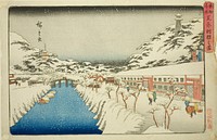 Snow at Akabane Bridge in Shiba (Shiba Akabane no yuki), from the series "Famous Places in the Eastern Capital (Toto meisho)" by Utagawa Hiroshige