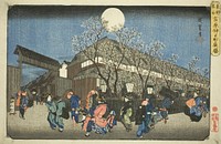 Cherry Blossoms at Night on Nakanocho in the Yoshiwara (Yoshiwara Nakanocho yozakura), from the series "Famous Places in the Eastern Capital (Toto meisho)" by Utagawa Hiroshige