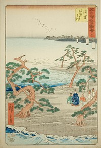 Hamamatsu: The Famous Murmuring Pines (Hamamatsu, meisho zazanza no matsu), no. 30 from the series "Famous Sights of the Fifty-three Stations (Gojusan tsugi meisho zue)," also known as the Vertical Tokaido by Utagawa Hiroshige