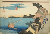 Kanagawa: View of the Embankment (Kanagawa, dai no kei), from the series "Fifty-three Stations of the Tokaido Road (Tokaido gojusan tsugi no uchi)," also known as the Hoeido Tokaido by Utagawa Hiroshige