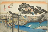 Fujisawa: Yugyo Temple (Fujisawa, Yugyoji), from the series "Fifty-three Stations of the Tokaido Road (Tokaido gojusan tsugi no uchi)," also known as the Hoeido Tokaido by Utagawa Hiroshige