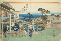 Totsuka: The Fork at Motomachi (Totsuka, Motomachi betsudo), from the series "Fifty-three Stations of the Tokaido Road (Tokaido gojusan tsugi no uchi)," also known as the Hoeido Tokaido by Utagawa Hiroshige
