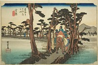 Yoshiwara: Mount Fuji on the Left (Yoshiwara, hidari Fuji), from the series "Fifty-three Stations of the Tokaido Road (Tokaido gojusan tsugi no uchi)," also known as the Hoeido Tokaido by Utagawa Hiroshige