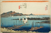 Ejiri: Distant View of Miho (Ejiri, Miho enbo), from the series "Fifty-three Stations of the Tokaido Road (Tokaido gojusan tsugi no uchi)," also known as the Hoeido Tokaido by Utagawa Hiroshige