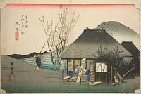 Mariko: Famous Tea Shop (Mariko, meibutsu chamise), from the series "Fifty-three Stations of the Tokaido Road (Tokaido gojusan tsugi no uchi)," also known as the Hoeido Tokaido by Utagawa Hiroshige