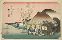 Mariko: Famous Tea Shop (Mariko, meibutsu chamise), from the series "Fifty-three Stations of the Tokaido Road (Tokaido gojusan tsugi no uchi)," also known as the Hoeido Tokaido by Utagawa Hiroshige