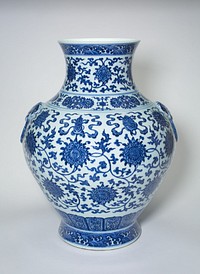 Vase with Loop Handles, Peony Scrolls, Eight Buddhist Emblems, and Waves