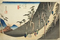 Nissaka: Sayo Mountain Pass (Nissaka, Sayo no nakayama), from the series "Fifty-three Stations of the Tokaido (Tokaido gojusan tsugi no uchi)," also known as the Hoeido Tokaido by Utagawa Hiroshige