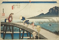 Kakegawa: Distant View of Mount Akiba (Kakegawa, Akibasan enbo), from the series "Fifty-three Stations of the Tokaido (Tokaido gojusan tsugi no uchi)," also known as the Hoeido Tokaido by Utagawa Hiroshige