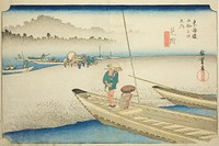 Mitsuke: Tenryu River View (Mitsuke, Tenryugawa zu), from the series "Fifty-three Stations of the Tokaido (Tokaido gojusan tsugi no uchi)," also known as the Hoeido Tokaido by Utagawa Hiroshige