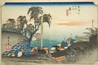 Fujikawa: View of Post Outskirts (Fujikawa, bohana no zu), from the series "Fifty-three Stations of the Tokaido (Tokaido gojusan tsugi no uchi)," also known as the Hoeido Tokaido by Utagawa Hiroshige