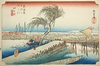 Yokkaichi: Mie River (Yokkaichi, Miegawa), from the series "Fifty-three Stations of the Tokaido (Tokaido gojusan tsugi no uchi)," also known as the Hoeido Tokaido by Utagawa Hiroshige