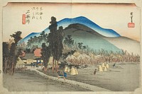 Ishiyakushi: Ishiyakushi Temple (Ishiyakushi, Ishiyakushiji), from the series "Fifty-three Stations of the Tokaido (Tokaido gojusan tsugi no uchi)," also known as the Hoeido Tokaido by Utagawa Hiroshige