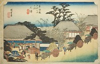 Otsu: Hashirii Teahouse (Otsu, Hashirii chaya), from the series "Fifty-three Stations of the Tokaido (Tokaido gojusan tsugi no uchi)," also known as the Hoeido Tokaido by Utagawa Hiroshige