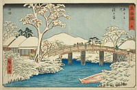 Hodogaya: Katabira River and Katabira Brige (Hodogaya, Katabiragawa Katabirabashi)—No. 5, from the series "Fifty-three Stations of the Tokaido (Tokaido gojusan tsugi)," also known as the Reisho Tokaido by Utagawa Hiroshige