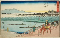 Okazaki: Yahagi River (Okazaki, Yahagigawa)—No. 39, from the series "Fifty-three Stations of the Tokaido (Tokaido gojusan tsugi)," also known as the Reisho Tokaido by Utagawa Hiroshige