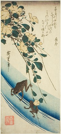 Frogs and yellow rose by Utagawa Hiroshige