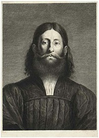 Portrait of a Bearded Man (so-called portrait of Giorgione), from Cabinet Reynst; Variarum imaginum a celeberrimis artificibus pictarum Caelaturae (Cabinet Reynst: Engravings of various images painted by famous artists) by Cornelis van Dalen, II