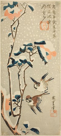 Sparrows and Camellia in Snow by Utagawa Hiroshige