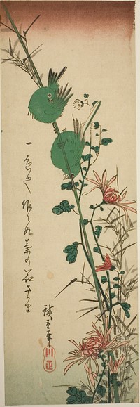 Japanese White-eyes and Chrysanthemums by Utagawa Hiroshige