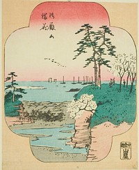 Cherry Blossoms in Full Bloom at Goten Hill (Gotenyama manka), section of a sheet from the series "Cutout Pictures of Famous Places in Edo (Edo meisho harimaze zue)" by Utagawa Hiroshige