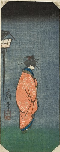 Nichomachi in Fuchu, section of sheet no. 6 from the series "Pictures of the Fifty-three Stations of the Tokaido (Tokaido gojusan tsugi zue)" by Utagawa Hiroshige