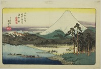 Ferry Boats Crossing the Fuji River in Suruga Province (Sunshu Fujikawa watashibune no zu), from the series "Famous Places of Japan (Honcho meisho)" by Utagawa Hiroshige