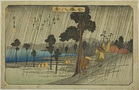 Evening Rain at Koizumi (Koizumi yau), from the series "Eight Views of Kanazawa (Kanazawa hakkei)" by Utagawa Hiroshige