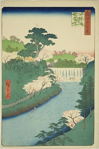 The Dam on the Otonashi River at Oji, Commonly Called "The Great Waterfall" (Oji Otonashigawa entai, sezoku Otaki to tonau), from the series "One Hundred Famous Views of Edo (Meisho Edo hyakkei)" by Utagawa Hiroshige