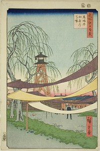 The Hatsune Riding Grounds at Bakuro-cho (Bakuro-cho Hatsune no Baba), from the series "One Hundred Famous Views of Edo (Meisho Edo hyakkei)" by Utagawa Hiroshige