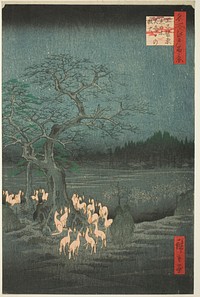 New Year’s Eve Fox Fires at the Changing Tree (Ōji shozoku enoki omisoka no kitsunebi), from the series One Hundred Famous Views of Edo (Meisho Edo hyakkei) by Utagawa Hiroshige