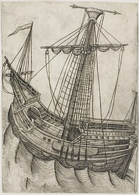 Ship with Sails Furled and Arrow Pointing to the Right by Master W with the Key