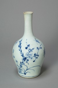 Vase with Cherry Blossom Branch and Bamboos