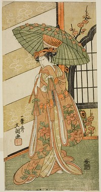 The Actor Onoe Tamizo I as Nishikigi in the Play Mutsu no Hana Ume no Kaomise, Performed at the Ichimura Theater in the Eleventh Month, 1769 by Ippitsusai Buncho