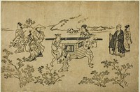 A Passing Palanquin, from the series "Scenes of Flower-viewing at Ueno (Ueno hanami no tei)" by Hishikawa Moronobu