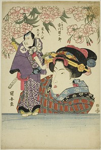 Woman holding puppet of actor Ichikawa Danjuro VII as Karigane Bunshichi by Utagawa Kuniyasu