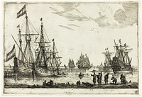 Four Sailing Vessels in a Breakwater, from Thirteen Naval Scenes by Reinier Zeeman, (Reinier Nooms)
