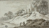 Landscape with Two Figures and Castle on Hill by Allart van Everdingen