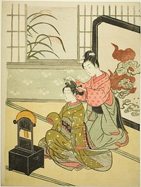 Autumn Moon in the Mirror (Kyodai no shugetsu), from the series "Eight Views of the Parlor (Zashiki hakkei)" by Suzuki Harunobu