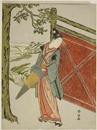 Young Man Holding Umbrella Beside a Fence by Suzuki Harunobu