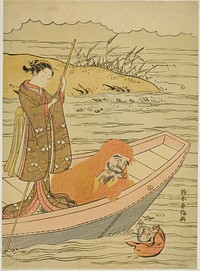 Daruma looking at his reflection by Suzuki Harunobu