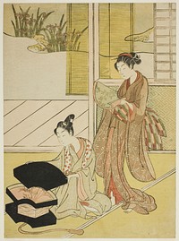 A Fan Peddler Showing his Wares to a Young Woman by Suzuki Harunobu