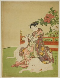 Young Woman Seated on a White Elephant (parody of the Bodhisattva Fugen) by Suzuki Harunobu