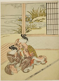 Two Women Strugging for a Fan by Suzuki Harunobu