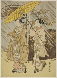 A Young Male Actor on Parade in Autumn Rain by Suzuki Harunobu